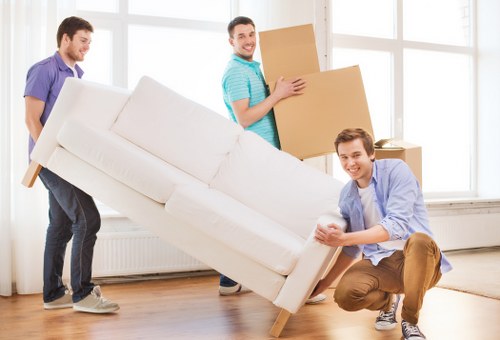 Packing boxes and furniture prepared for a flat removal in Shoreditch