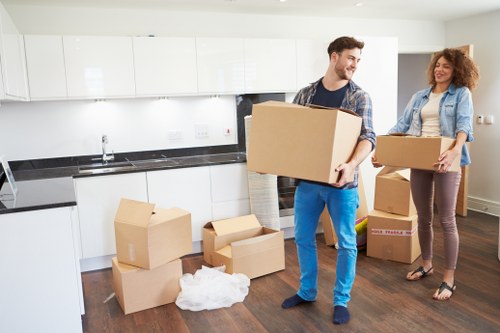 Furniture and boxes being prepared for a Shoreditch van move